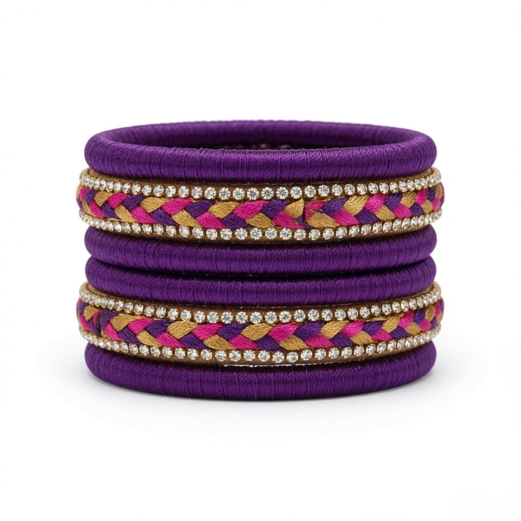 Shanti Collections Royal Purple Braided Silk Thread Bangle Set