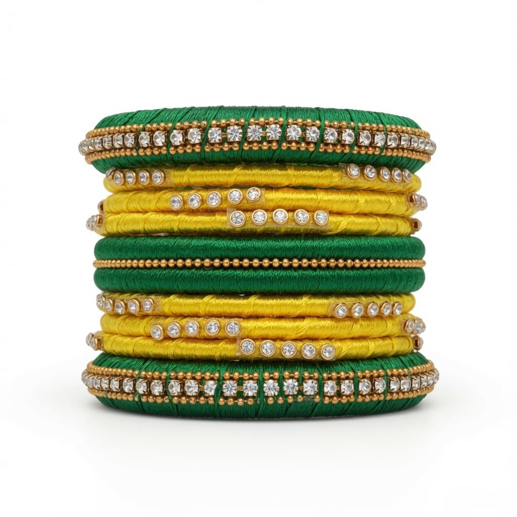 Shanti Collections Emerald Sunshine Classic Handmade Silk Thread Bangle Set | Premium Bridal & Festive Designer Bangles