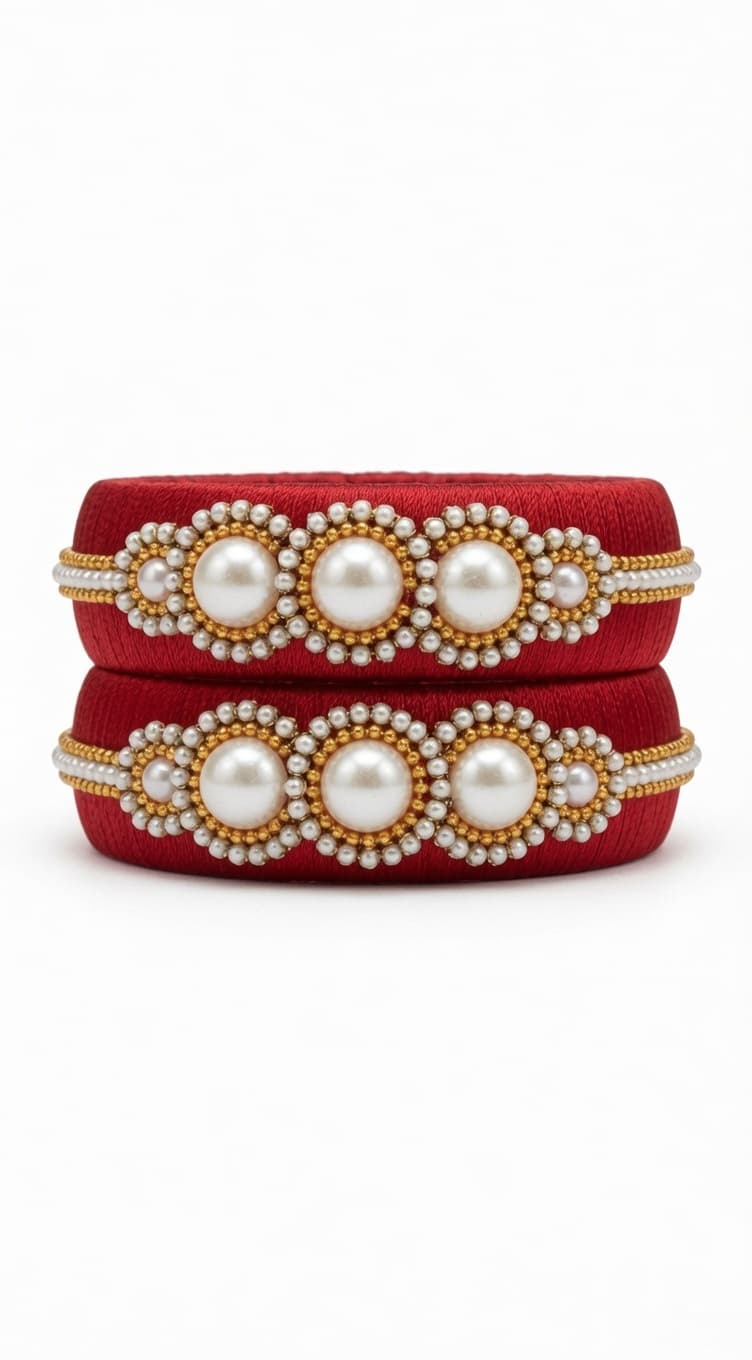 Shanti Collections Ruby Pearl Royale Handmade Silk Thread Bangle Set | Premium Bridal Collection