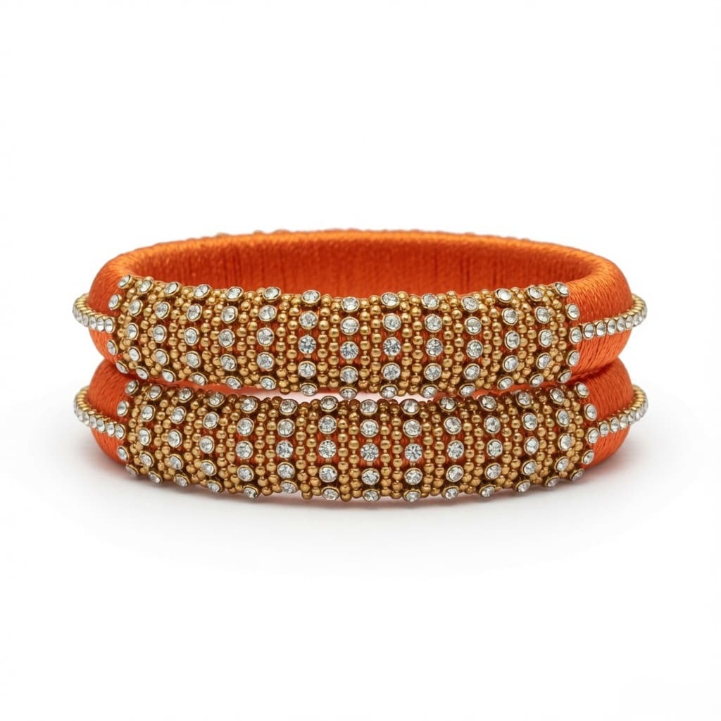 Shanti Collections Royal Amber Silk Thread Bangles | Handmade Premium Stone Work Designer Pair