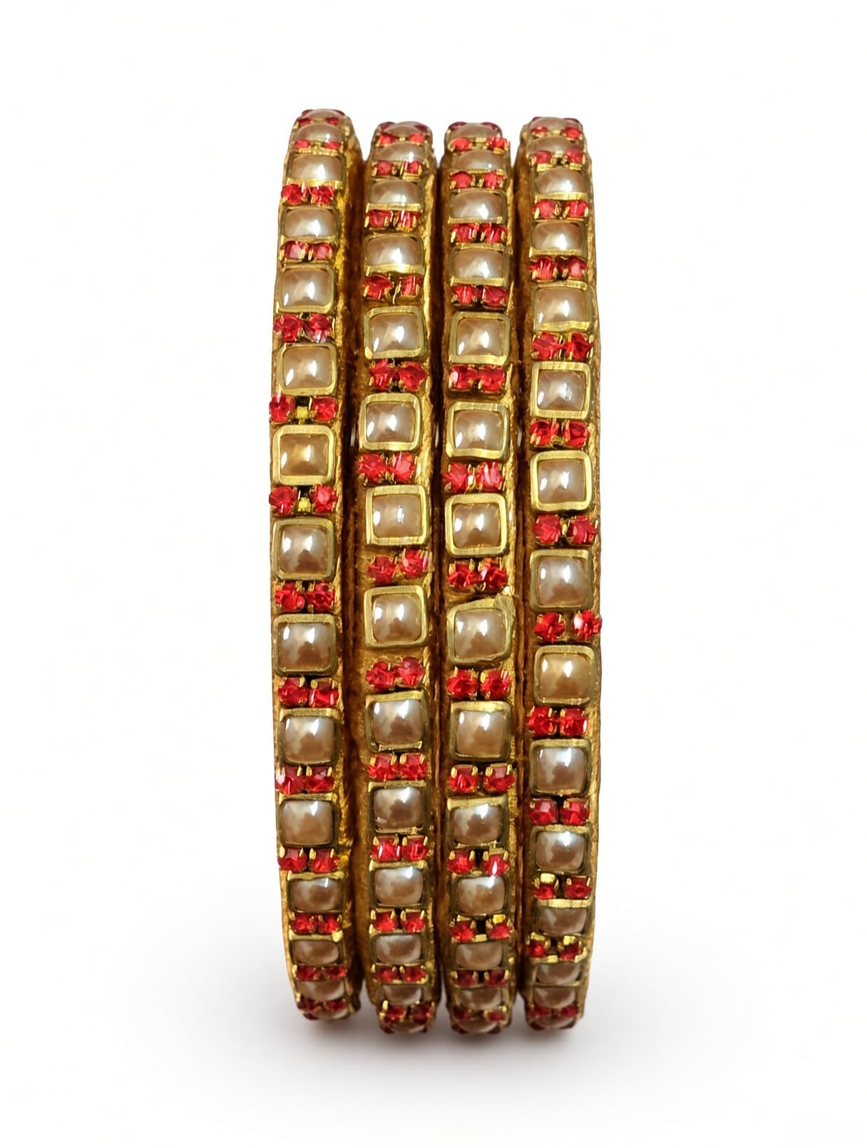 Shanti Collections Elegant Red & Gold Kundan Stone Bangles Set