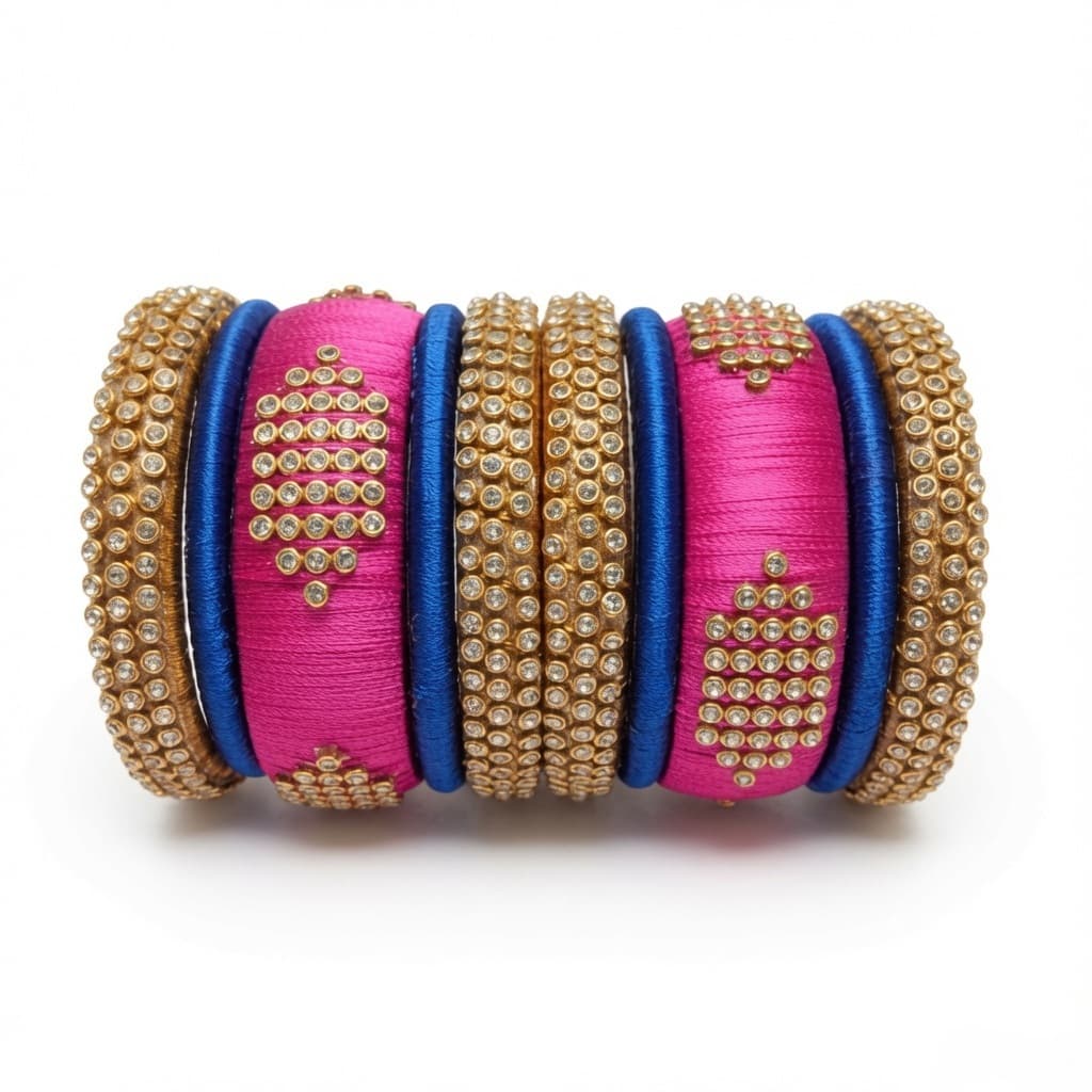 Shanti Collections® Royal Fuchsia Sapphire Luxe Handmade Silk Thread Bridal Bangle Set