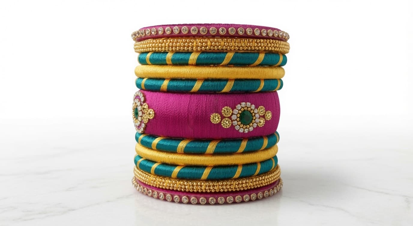 Shanti Collections® Emerald Royale Designer Handmade Silk Thread Bangle Set
