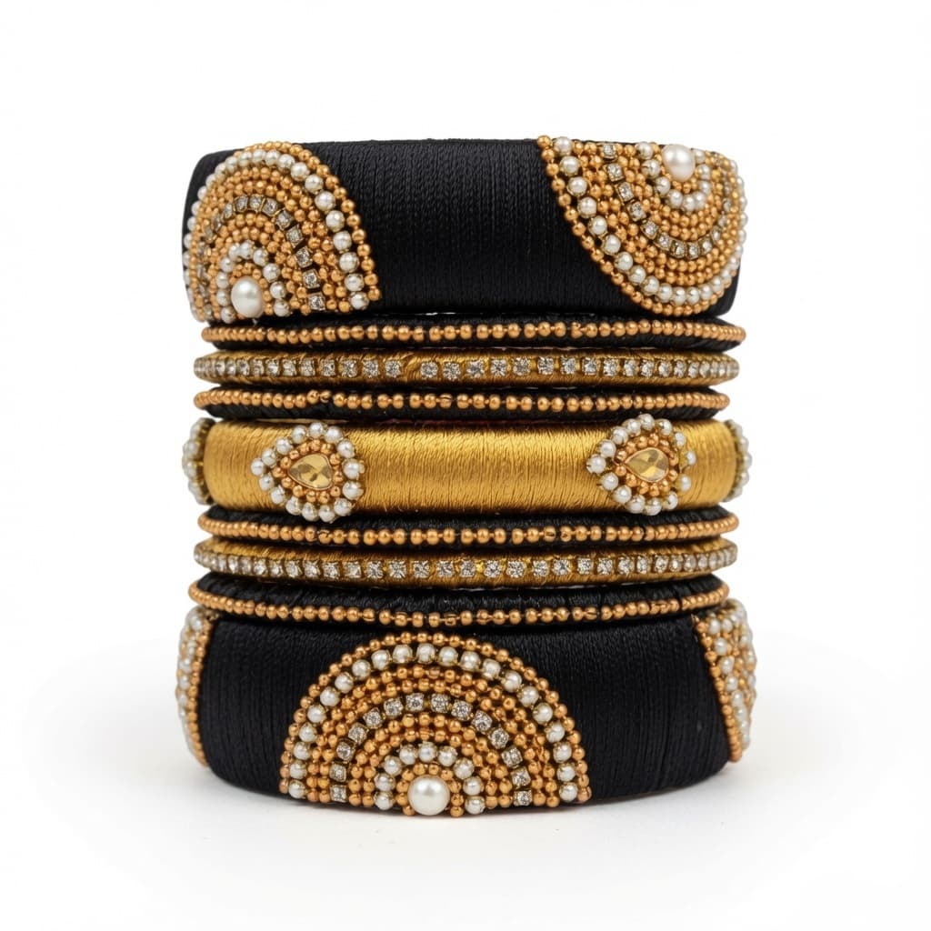 Shanti Collections Regal Noir Handmade Silk Thread Bridal Bangle Set