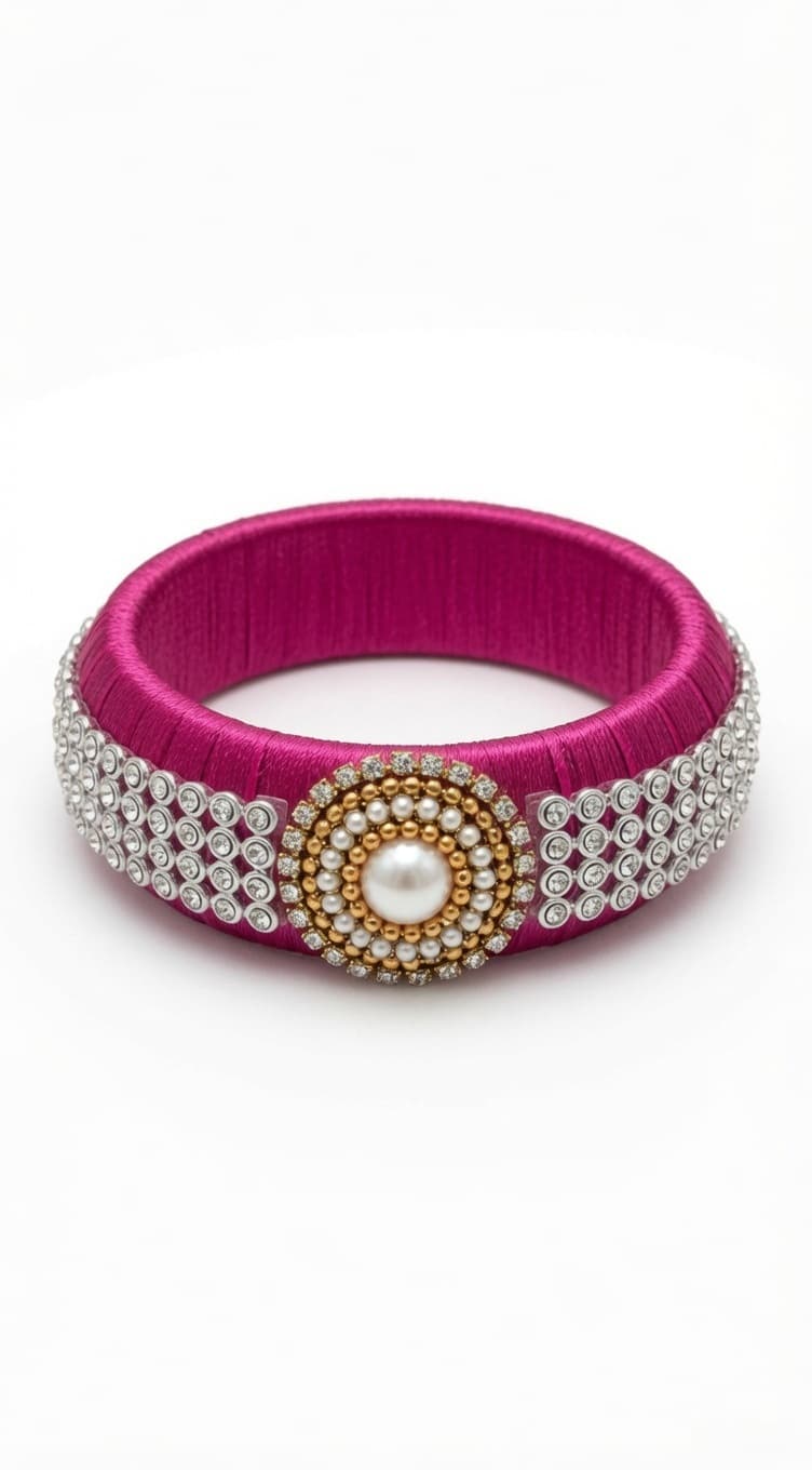 Shanti Collections Fuchsia Pearl Halo Handmade Silk Thread Designer Bangle | Bridal Collection