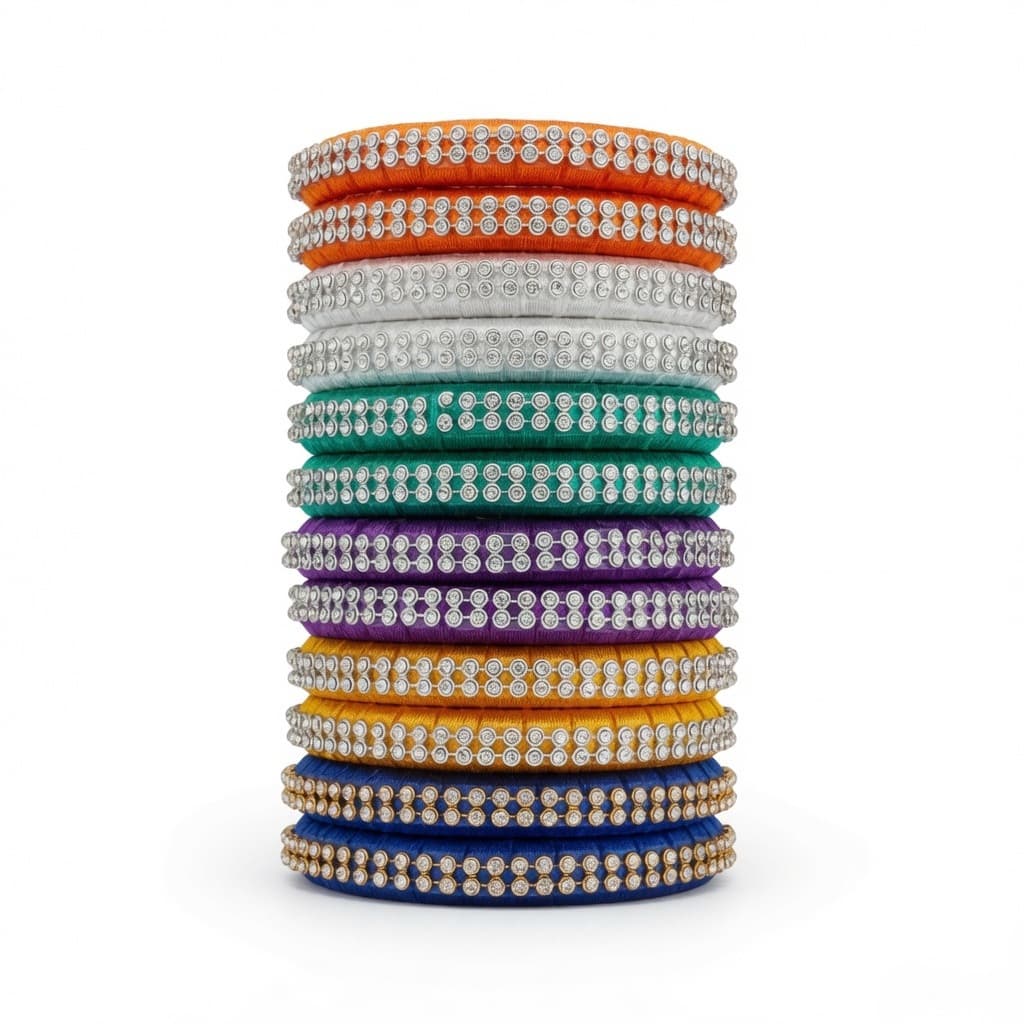 Shanti Collections Handmade Multicolor Silk Thread Designer Bangle Set | American Diamond Border Premium Stack Festival Collection Bangles for Women