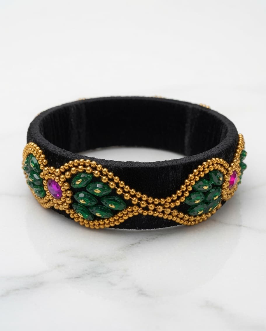 Shanti Collections – Midnight Emerald Designer Handmade Silk Thread Bangle