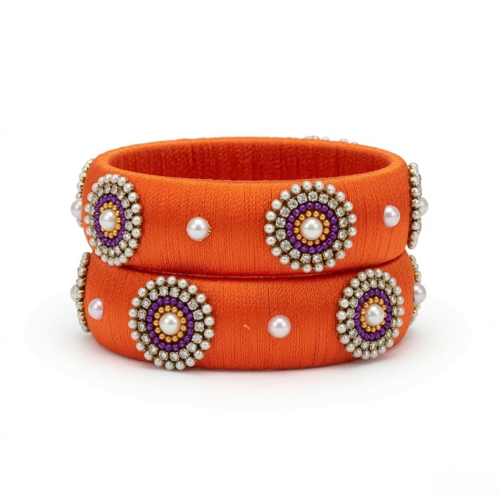 Shanti Collections® Sunset Pearl Halo Handmade Silk Thread Designer Bangle Pair