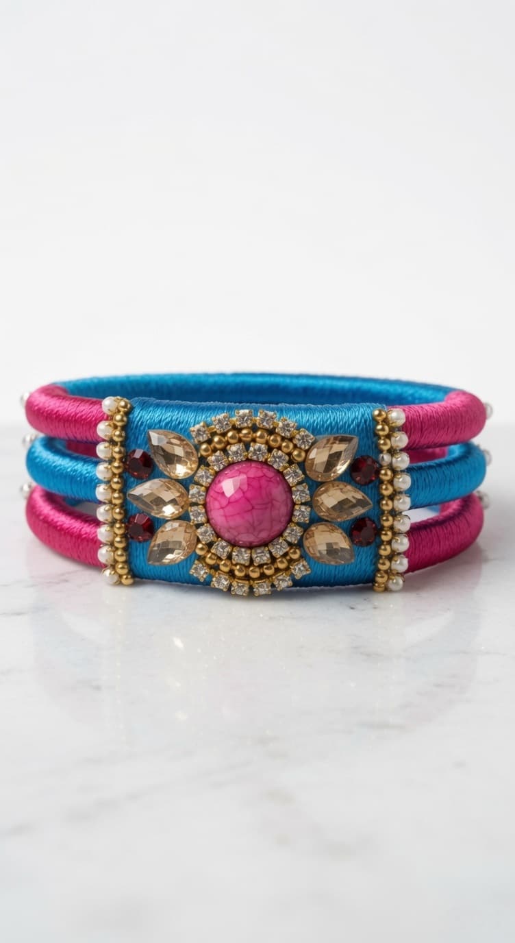 Shanti Collections® Azure Blossom Royale Handmade Silk Thread Designer Bangle Set