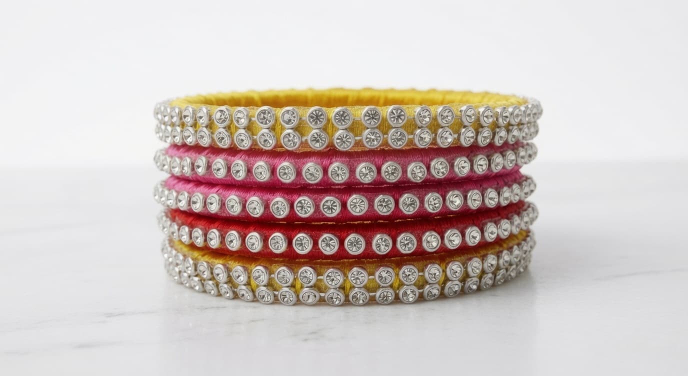 Shanti Collections® Radiant Tricolor Silk Thread Crystal Bangle Set