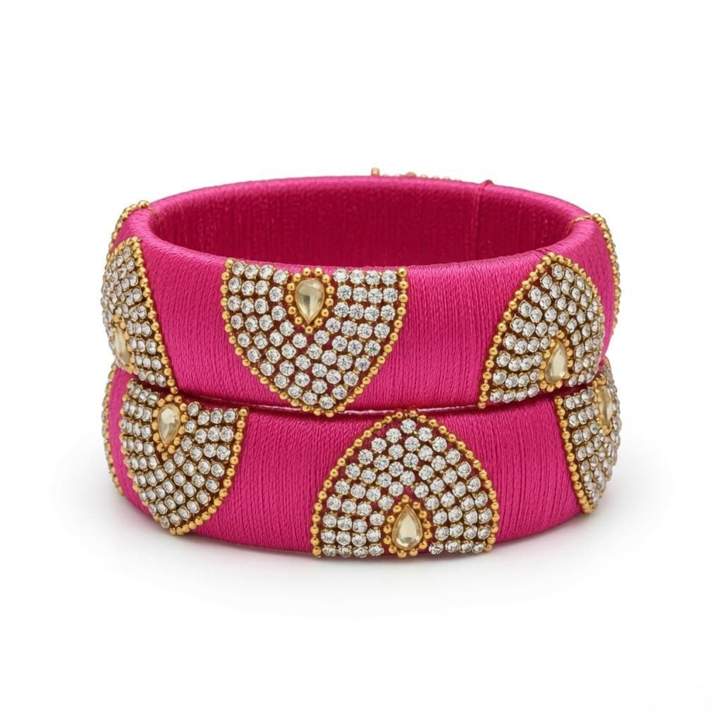 Shanti Collections Fuchsia Radiance Kundan Handmade Silk Thread Bangle Set | Premium Bridal Designer Bangles