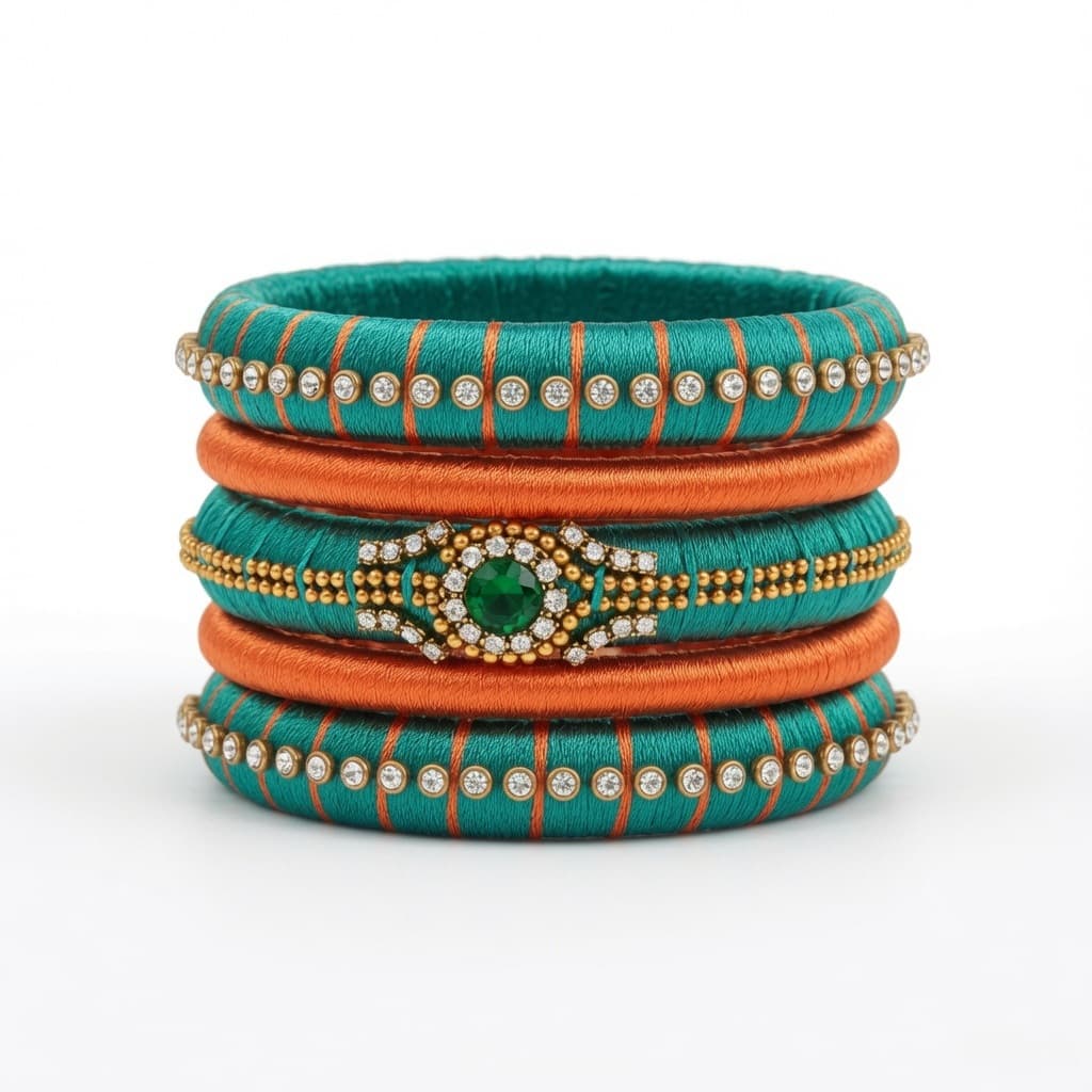 Shanti Collections Emerald Harmony Handmade Silk Thread Bridal Bangle Set