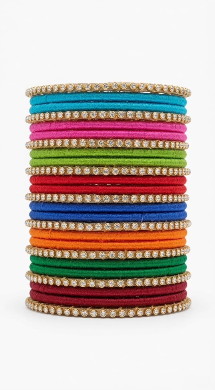 Shanti Collections Navaratna Harmony Handmade Silk Thread Bangle Set | Multicolor Stone Border Designer Bridal Collection