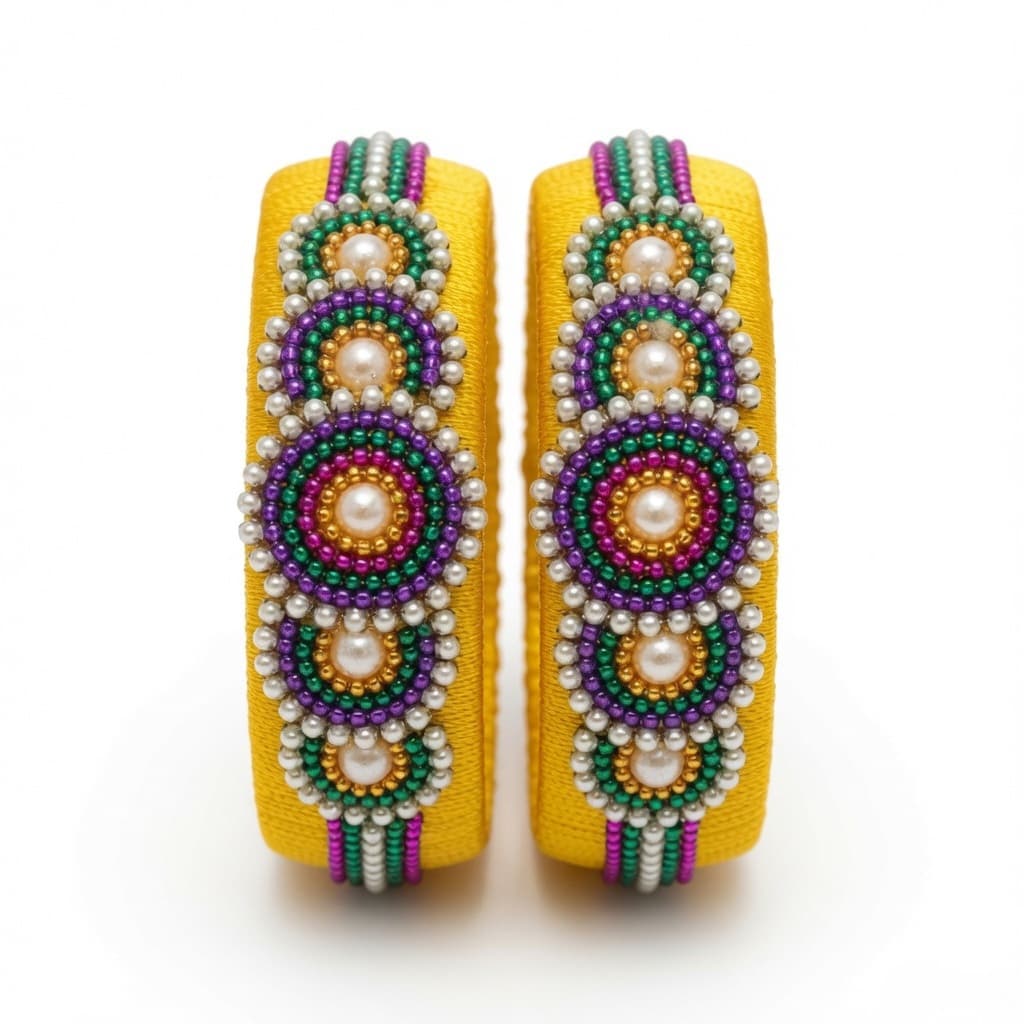 Shanti Collections Sunehri Pearl Radiance Handmade Silk Thread Bangle Pair