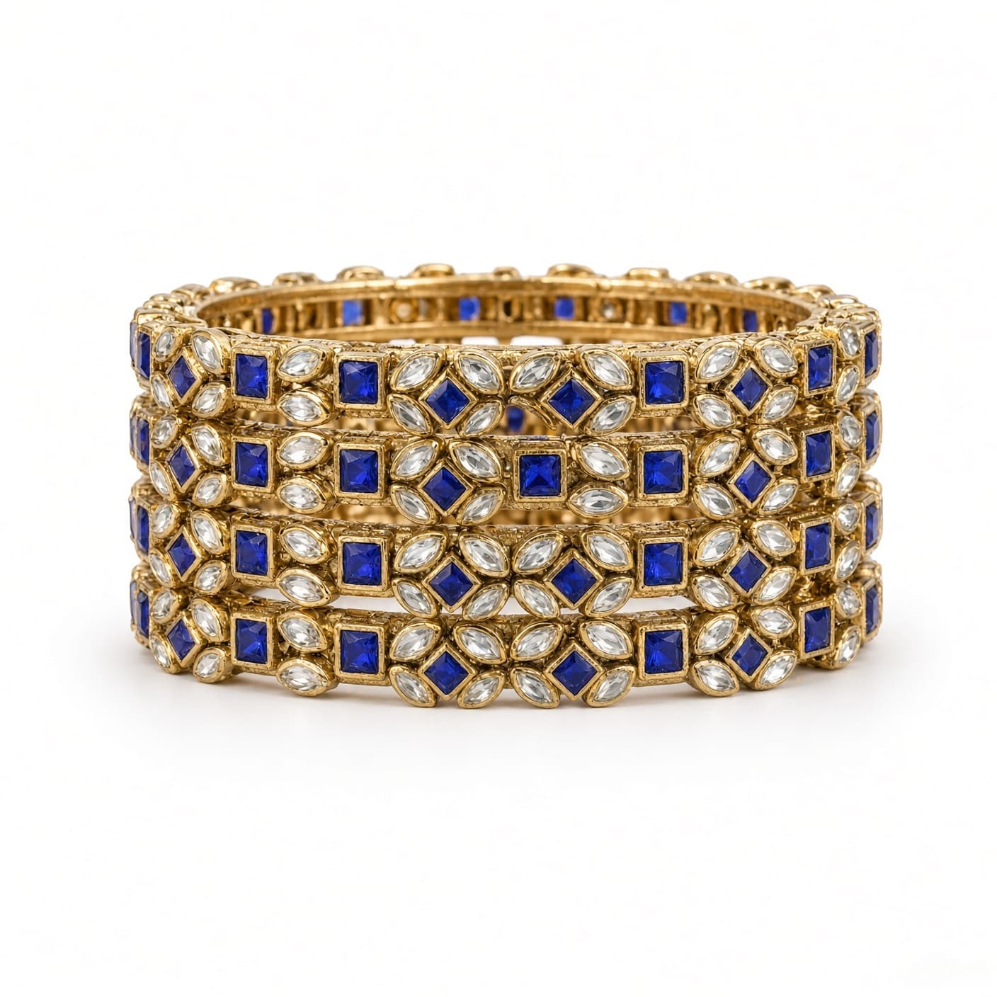Shanti Collections Royal Blue Kundan Floral Side Bangles