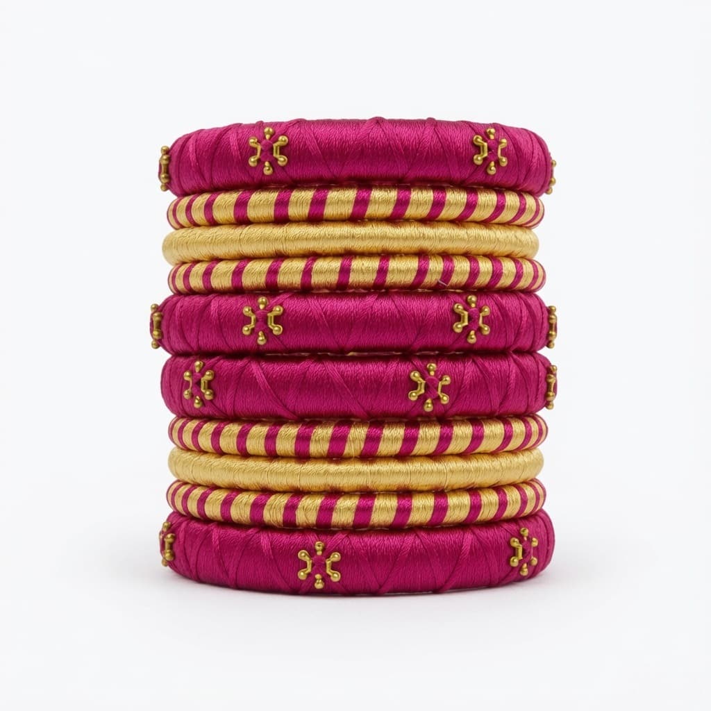 Shanti Collections Rajwadi Rani Pink & Gold Handmade Silk Thread Bangle Set | Classic Traditional Bridal Collection