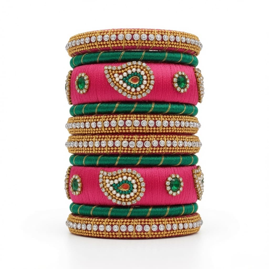 Shanti Collections Emerald Paisley Royale Handmade Silk Thread Bridal Bangle Set