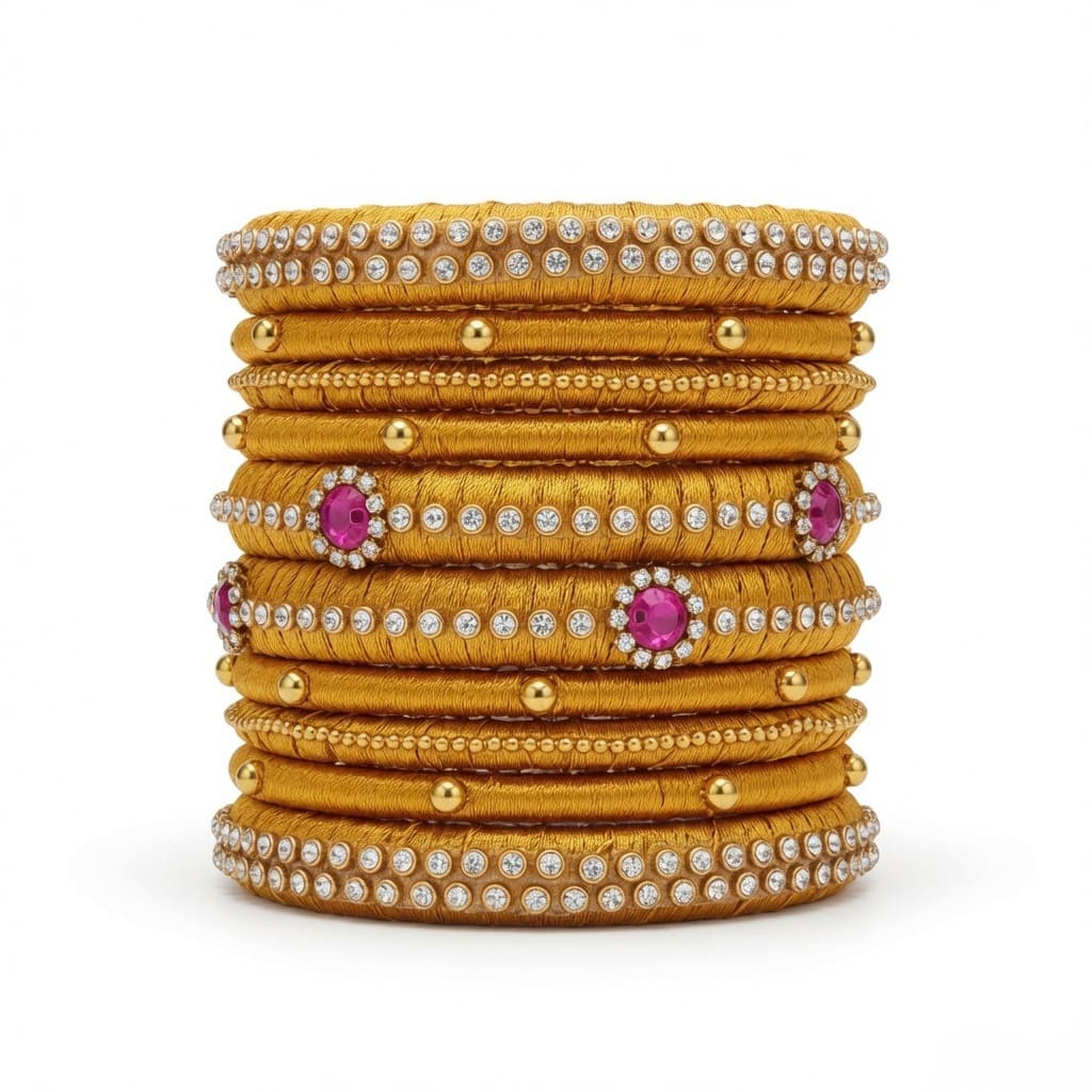Shanti Collections Golden Radiance Silk Thread Bangle Set