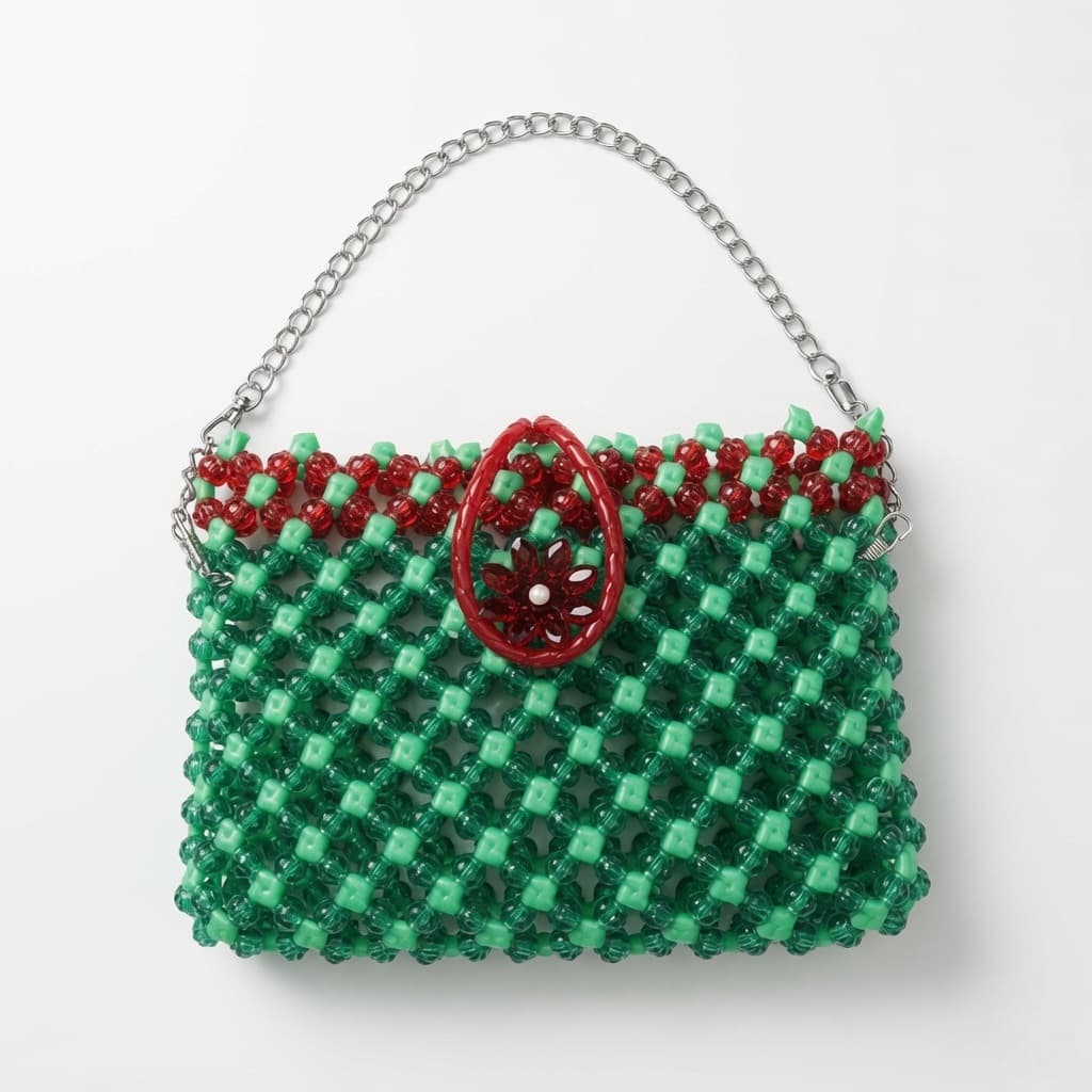 Shanti Collections Emerald Bloom Handmade Beaded Clutch Bag