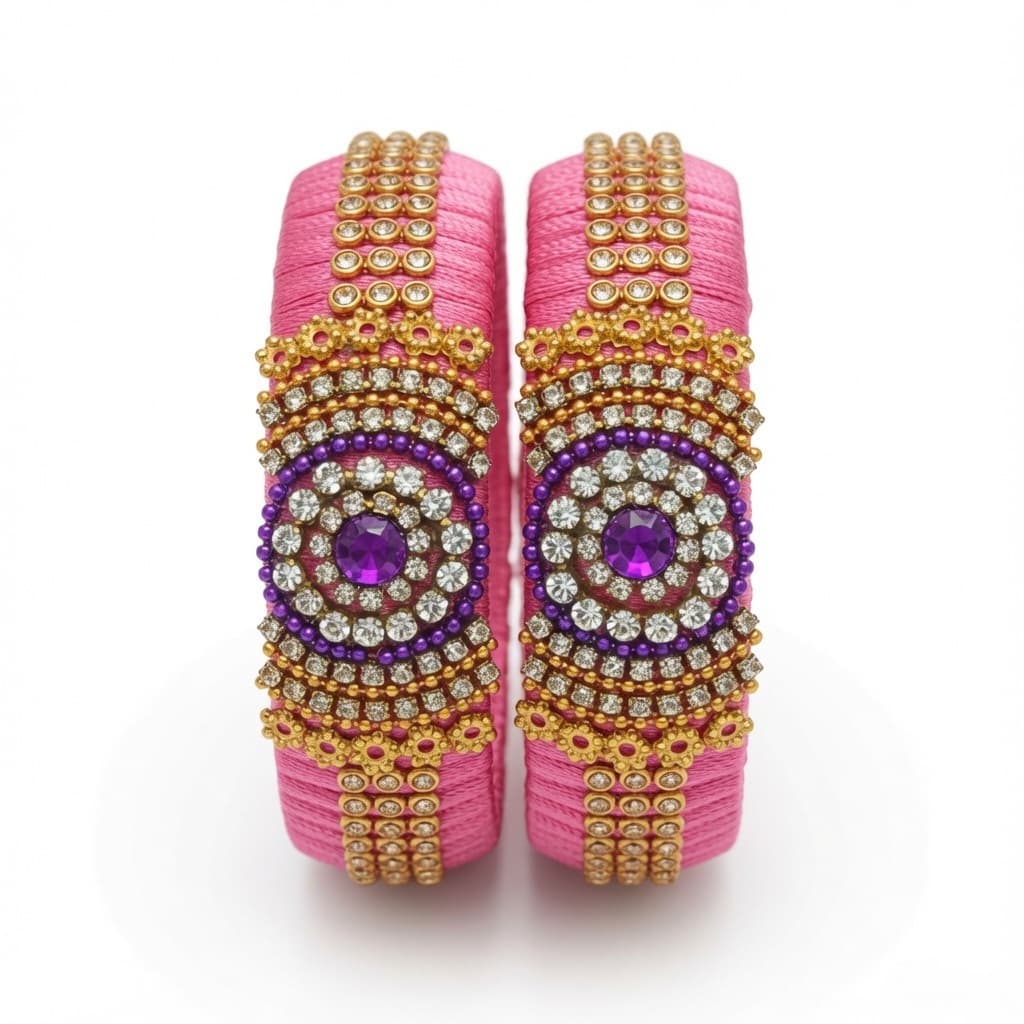 Shanti Collections Blush Royale Amethyst Radiance Handmade Silk Thread Bangle Pair