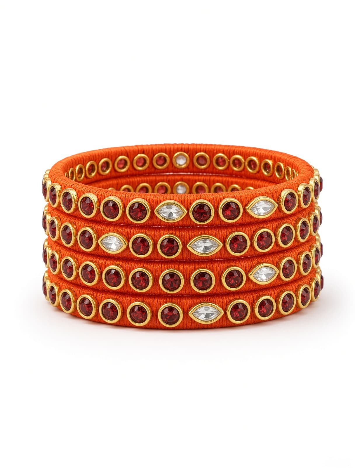 Shanti Collections Orange Kundan Side Bangles