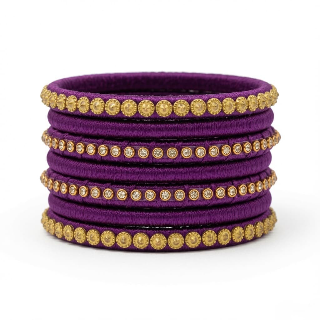 Shanti Collections Royal Amethyst Handmade Silk Thread Bangle Set