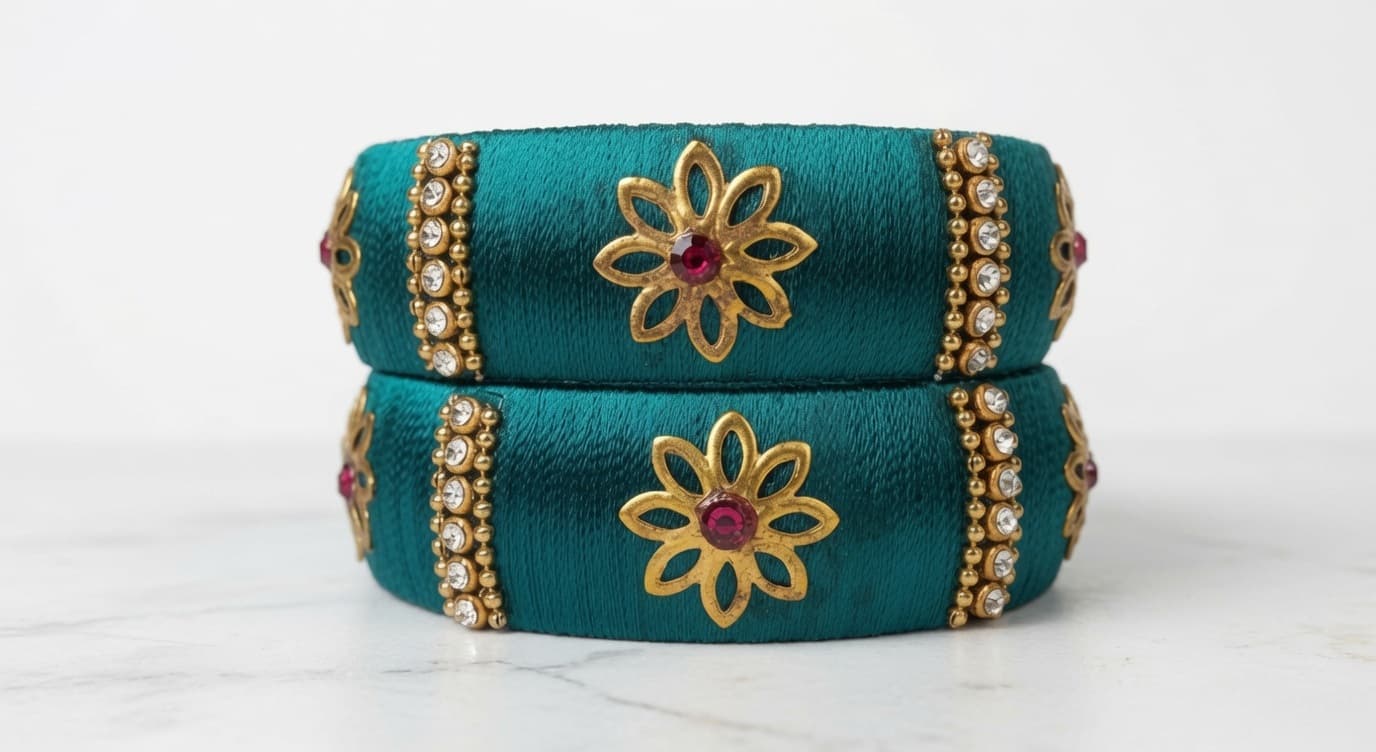 Shanti Collections® Emerald Royale Floral Handmade Silk Thread Bangle Set