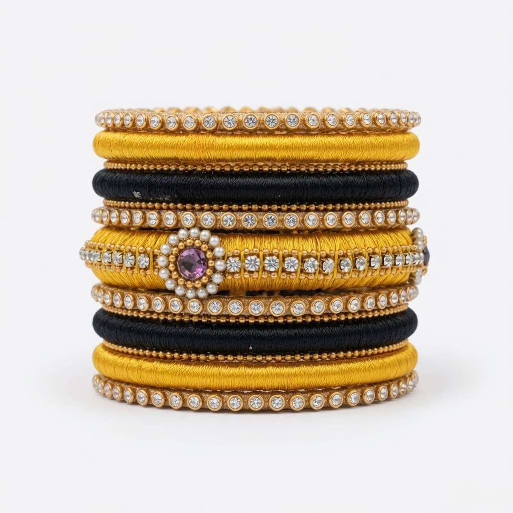 Shanti Collections Midnight Gold Elegance Handmade Silk Thread Bangle Set