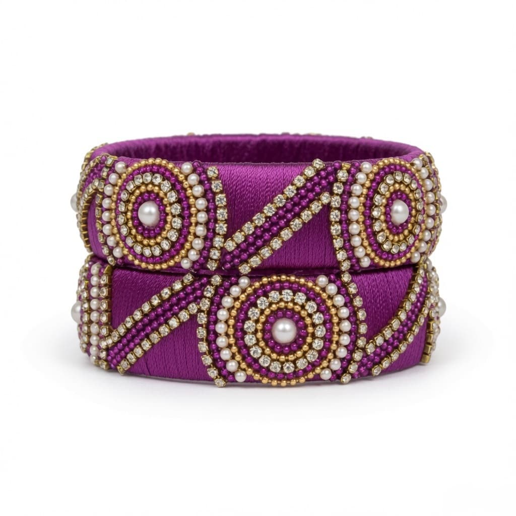 Shanti Collections Regal Amethyst Orbit Handmade Silk Thread Bangle Pair