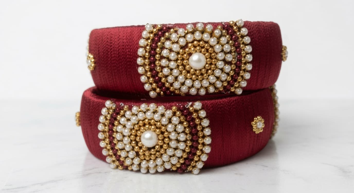 Shanti Collections Handmade Maroon Pearl Designer Silk Thread Bangles