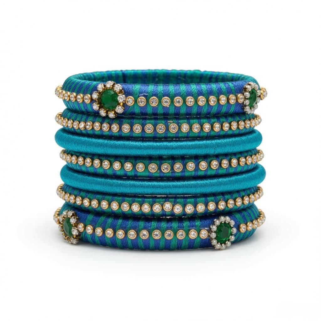 Shanti Collections Emerald Ocean Royale Handmade Silk Thread Bangle Set | Premium Designer Bridal Bangles