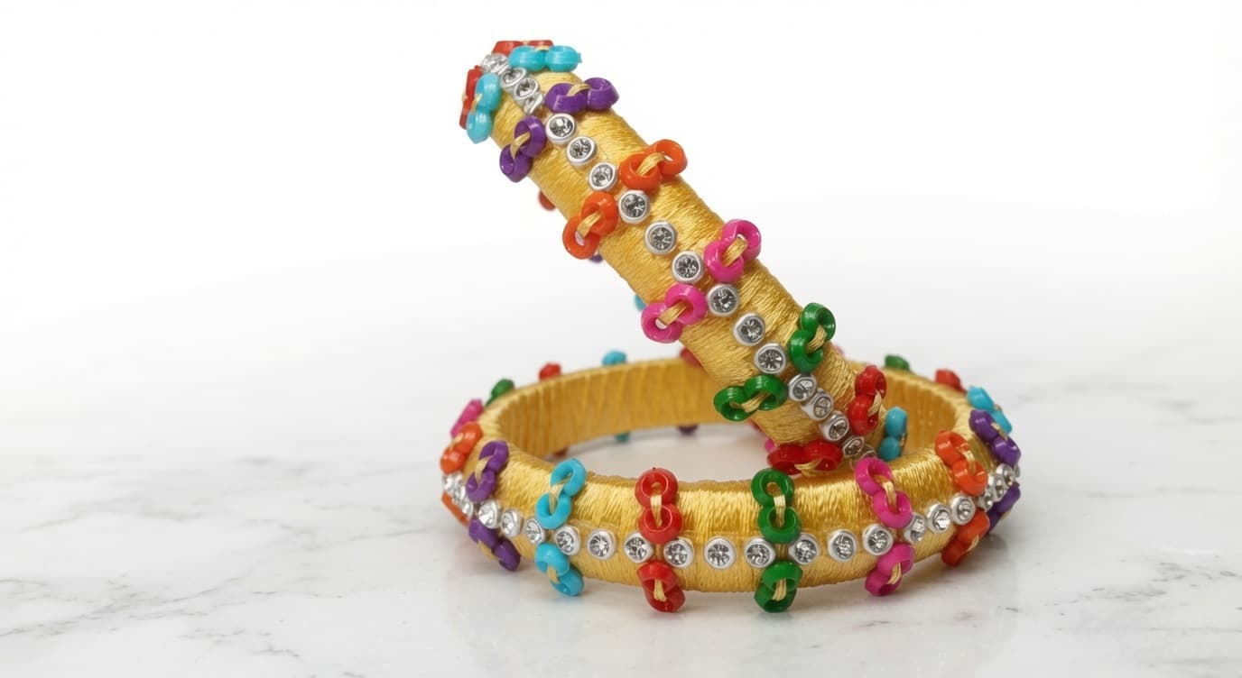 Shanti Collections® Golden Carnival Designer Silk Thread Bangle Set